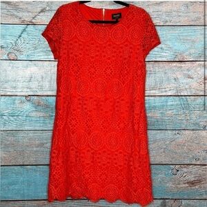 Laundry by Shelli Segal Lace Dress 12 Red Scalloped Hem Boho Holiday Formal Y2K